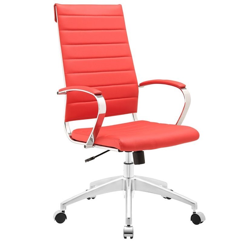 Pemberly Row Modern Style Vinyl and Aluminum Highback Office Chair in Red