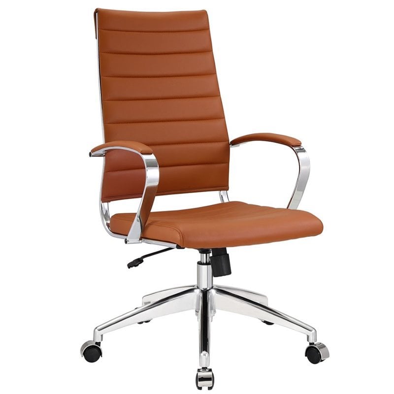 Pemberly Row Modern Style Vinyl and Aluminum Highback Office Chair in Terracotta