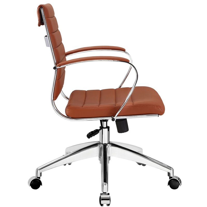 Pemberly Row Modern Mid Back Vinyl & Aluminum Office Chair in Terracotta/Chrome