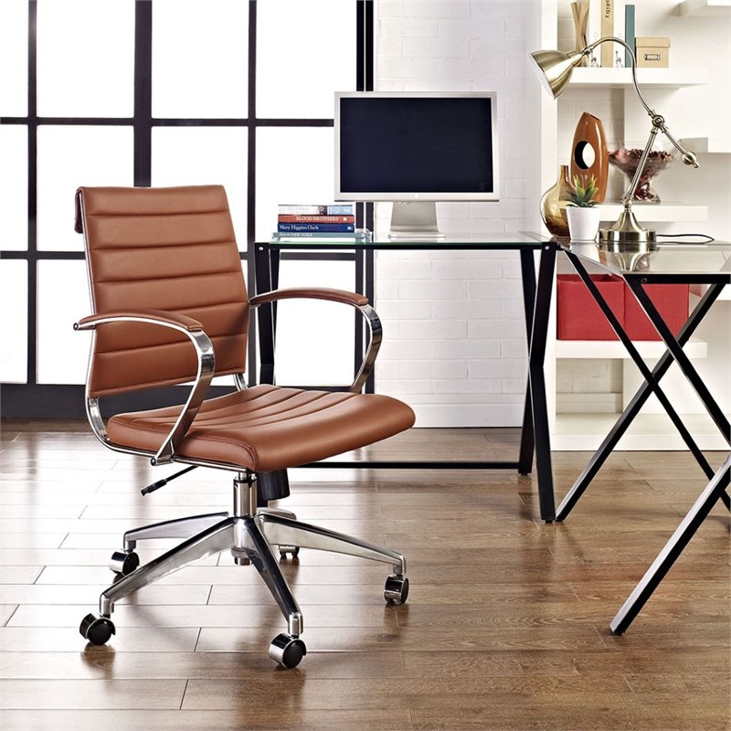 Pemberly Row Modern Mid Back Vinyl & Aluminum Office Chair in Terracotta/Chrome