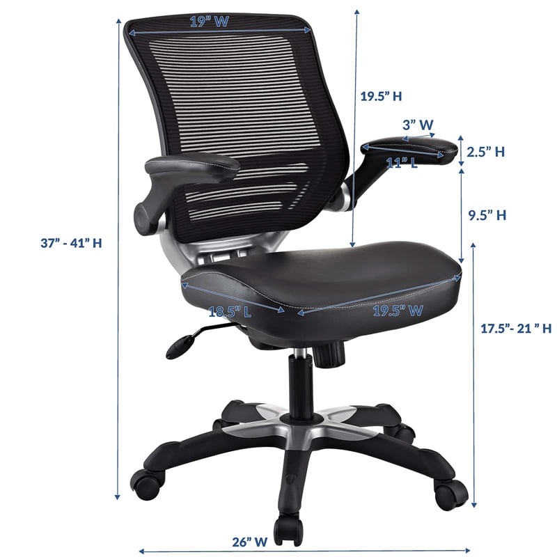 Pemberly Row Modern Style Leatherette Office Chair - Black Finish