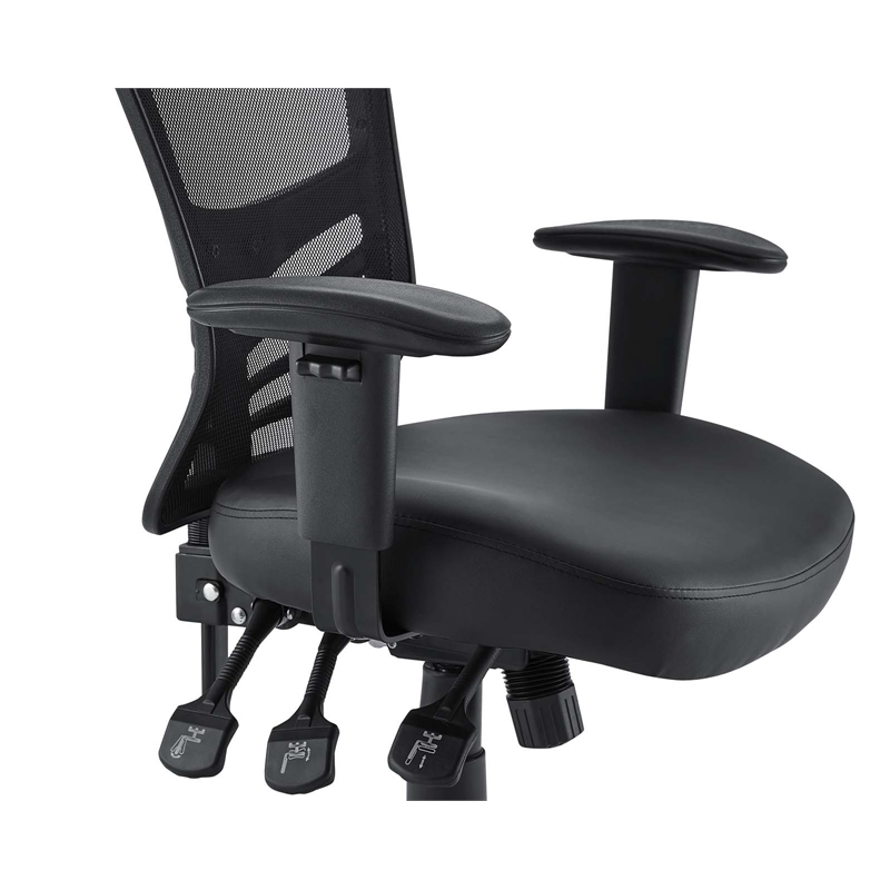 Pemberly Row Modern Vinyl and Mesh Office Chair in Black Finish