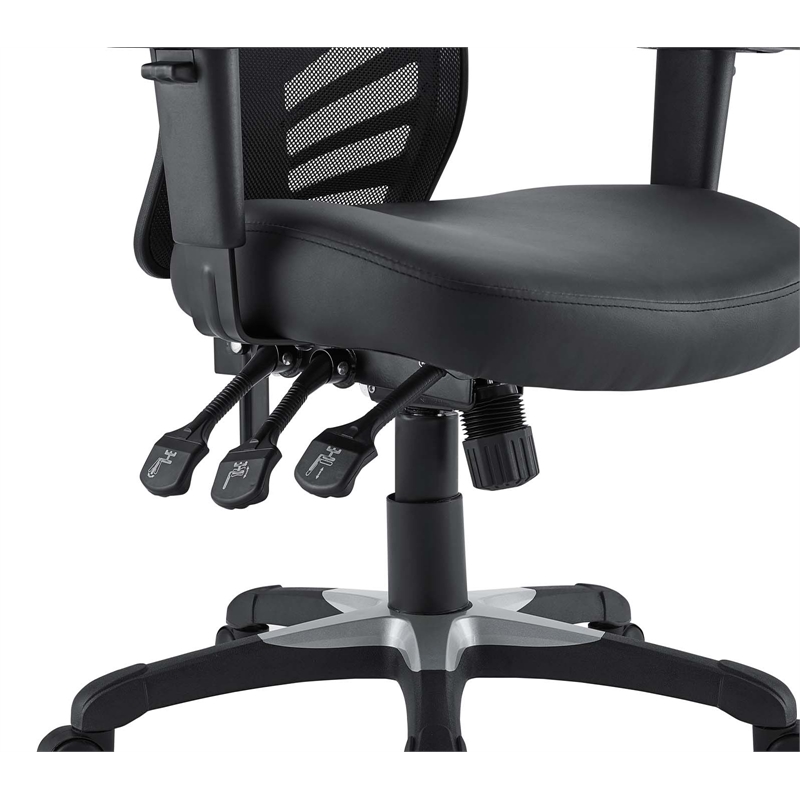 Pemberly Row Modern Vinyl and Mesh Office Chair in Black Finish