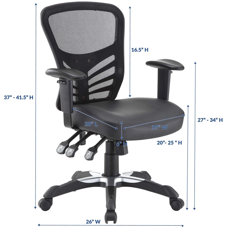 Pemberly Row Modern Vinyl and Mesh Office Chair in Black Finish