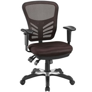 Pemberly Row Modern Mesh and Fabric Office Chair in Brown Finish
