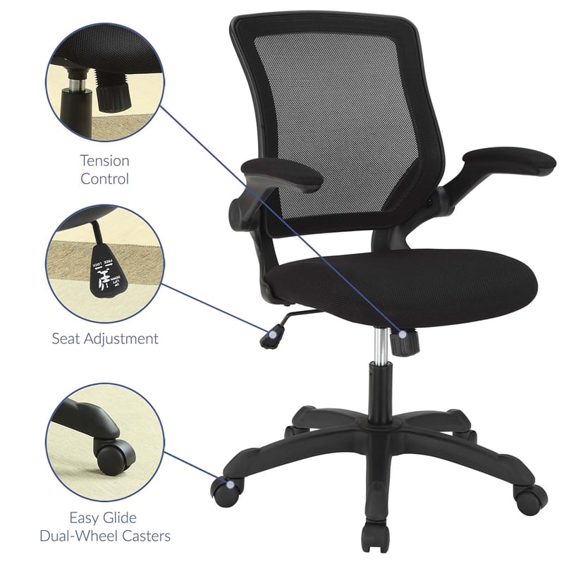 Pemberly Row Modern Style Mesh Fabric Office Chair in Black Finish