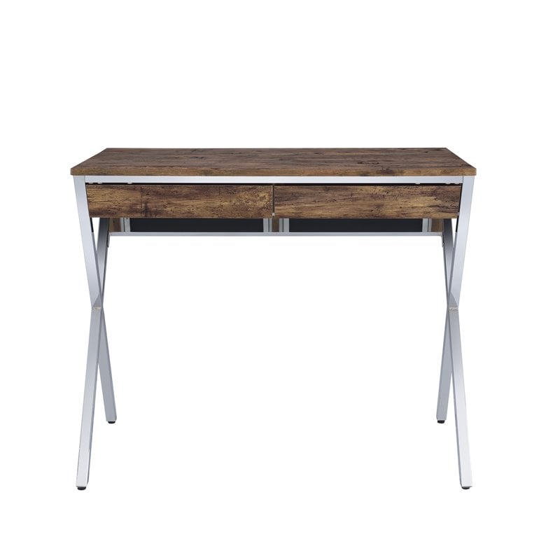 Pemberly Row 2-Drawer Wooden Home Office Desk in Weathered Oak and Chrome