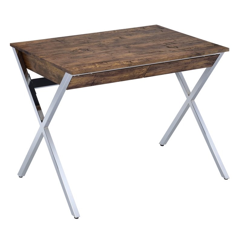 Pemberly Row 2-Drawer Wooden Home Office Desk in Weathered Oak and Chrome