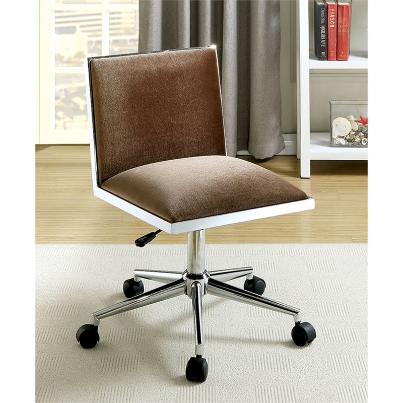 Pemberly Row Contemporary Fabric Ergonomic Armless Office Chair in Brown