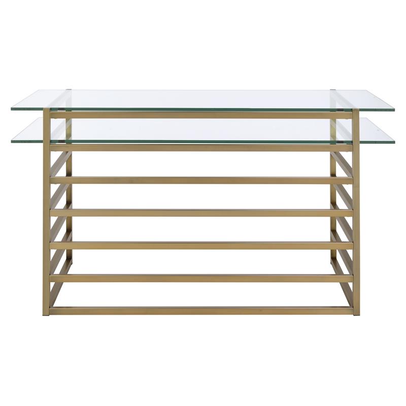 Pemberly Row Glass Rectangular Top 1-Shelf Desk in Antique Gold and Clear