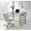 Pemberly Row Glass Rectangular Top 1-Shelf Desk in Antique Gold and Clear