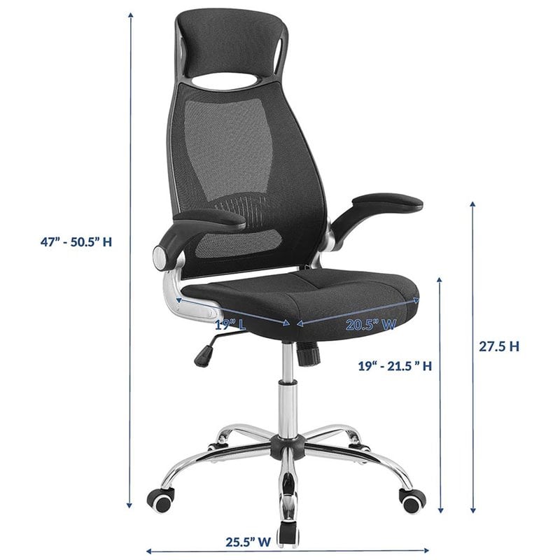 Pemberly Row Ergonomic Adjustable Swivel Mesh Fabric Office Chair in Black