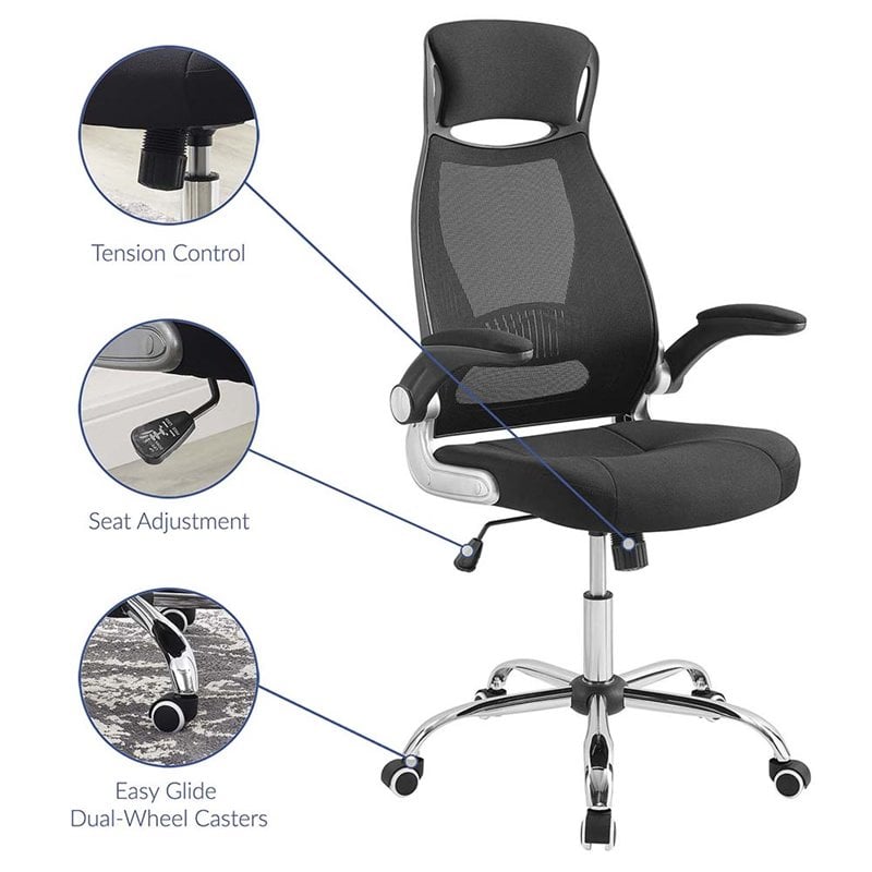 Pemberly Row Ergonomic Adjustable Swivel Mesh Fabric Office Chair in Black