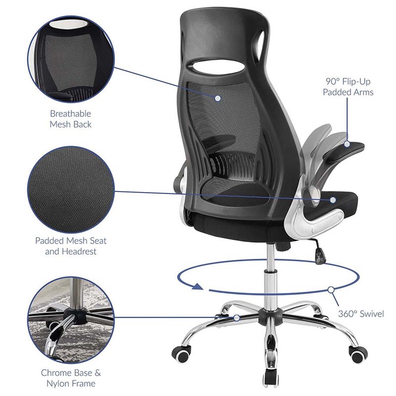 Pemberly Row Ergonomic Adjustable Swivel Mesh Fabric Office Chair in Black