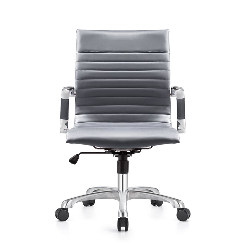Pemberly Row Modern Faux Leather Executive Swivel Office Chair in Gray