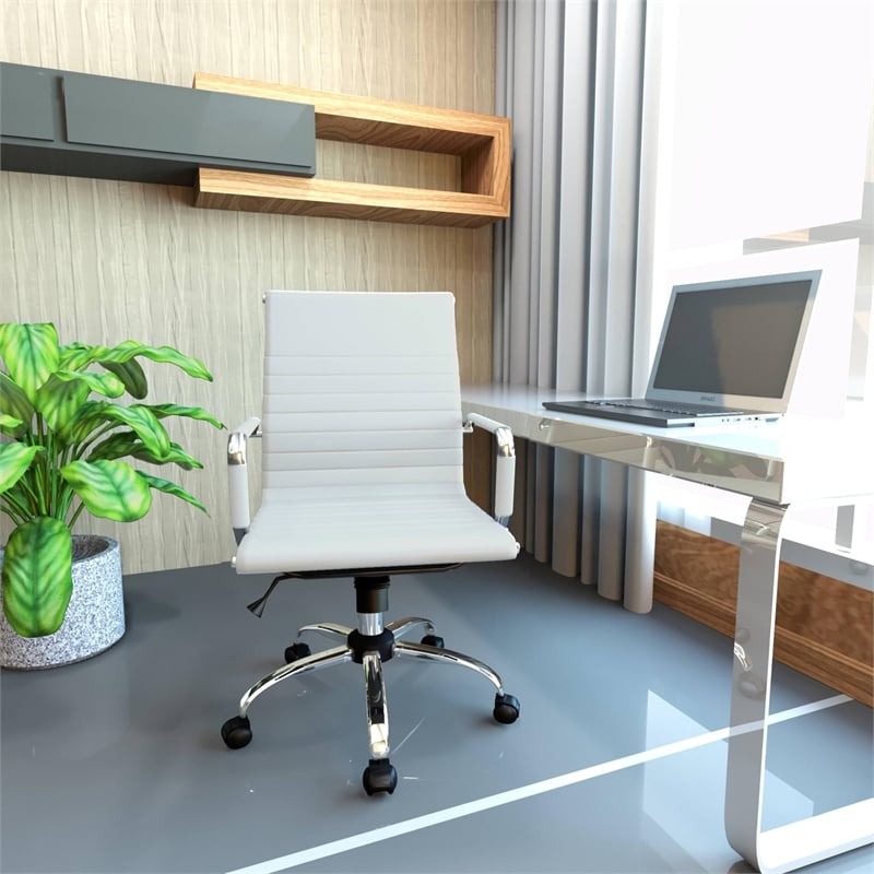 Pemberly Row Modern Leather Adjustable Swivel Office Chair in White
