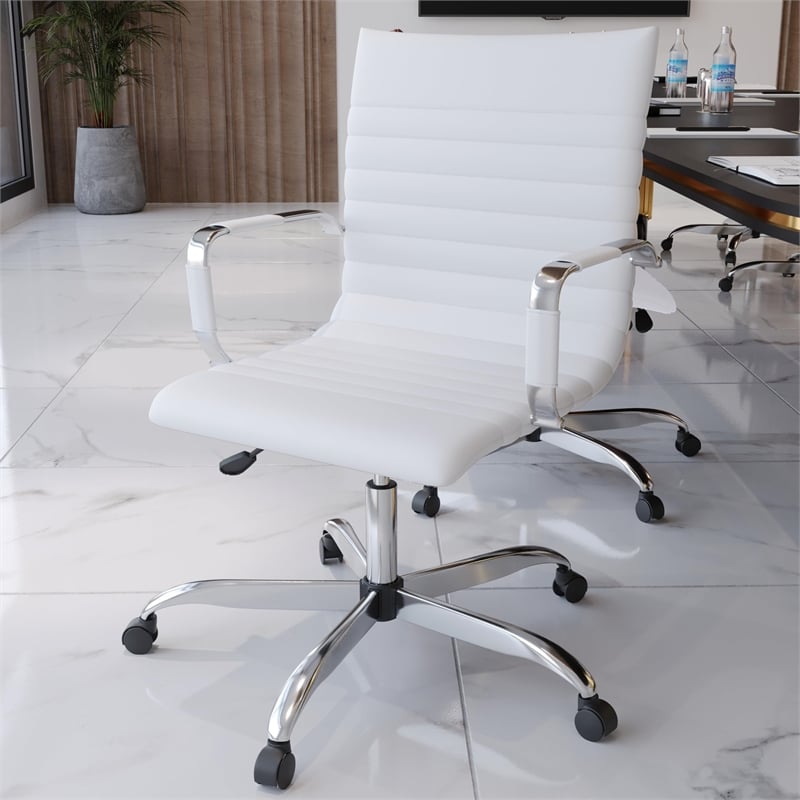 Pemberly Row Modern Leather Adjustable Swivel Office Chair in White