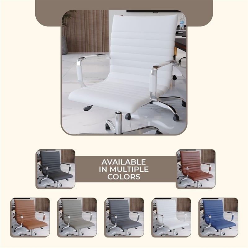 Pemberly Row Modern Leather Adjustable Swivel Office Chair in White