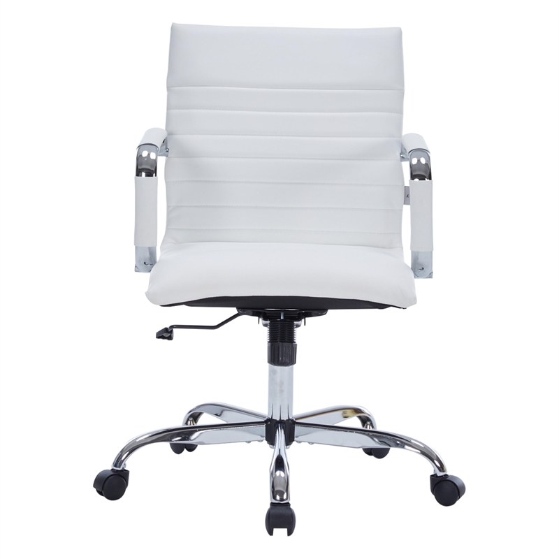 Pemberly Row Modern Leather Adjustable Swivel Office Chair in White