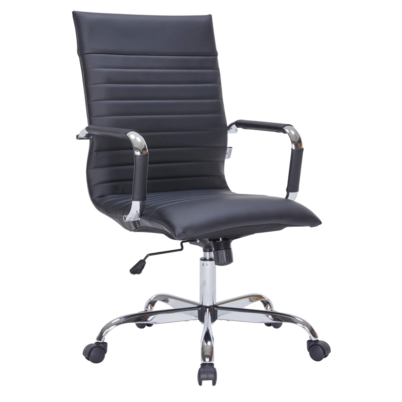 Pemberly Row High Back Leatherette Executive Swivel Office Chair in Black