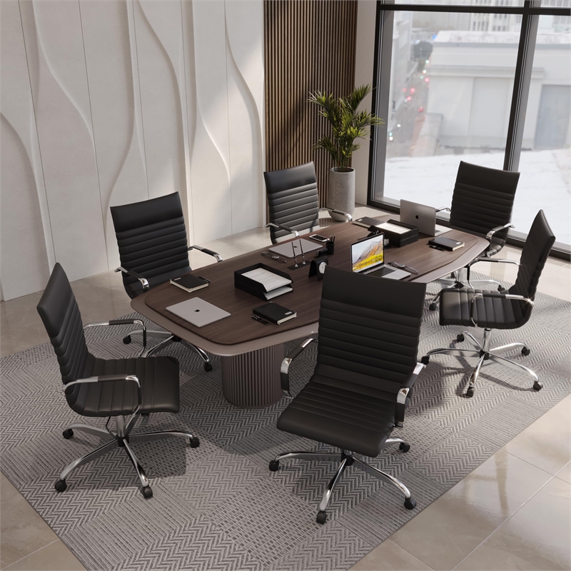 Pemberly Row High Back Leatherette Executive Swivel Office Chair in Black