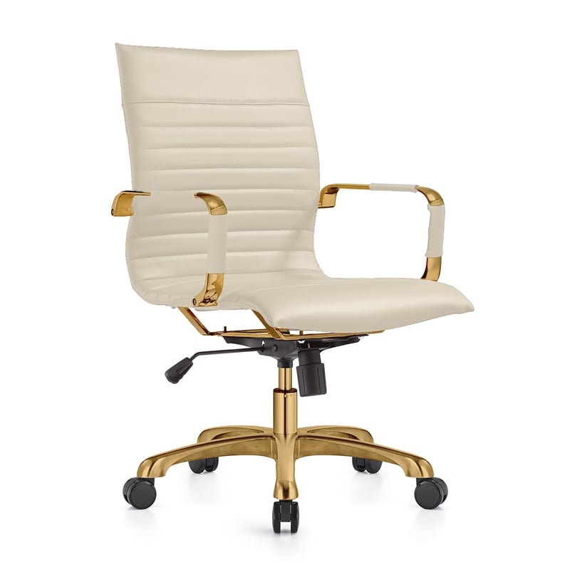 Pemberly Row Modern Leather Swivel Gold Office Chair in Tan Finish