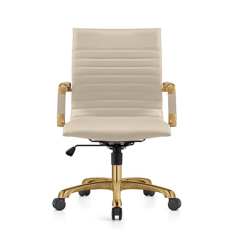 Pemberly Row Modern Leather Swivel Gold Office Chair in Tan Finish