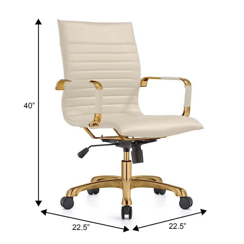 Pemberly Row Modern Leather Swivel Gold Office Chair in Tan Finish