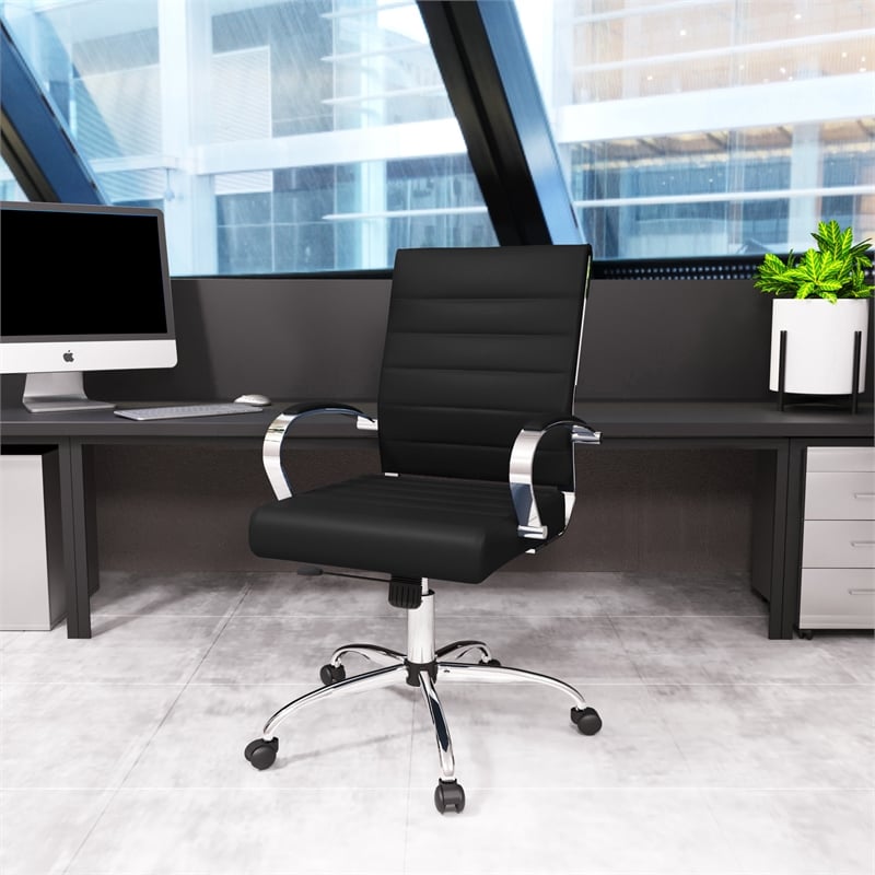 Pemberly Row Modern Adjustable Leather Office Chair in Black