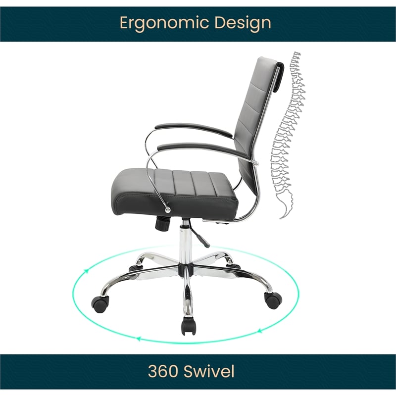 Pemberly Row Modern Adjustable Leather Office Chair in Black