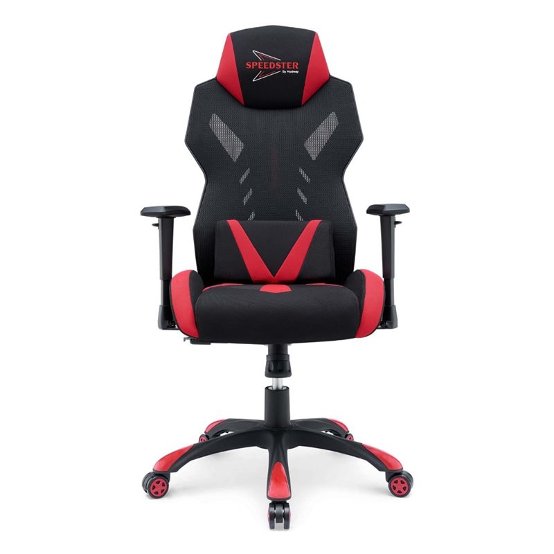 Pemberly Row Modern Mesh Fabric Gaming Computer Chair in Black/Red