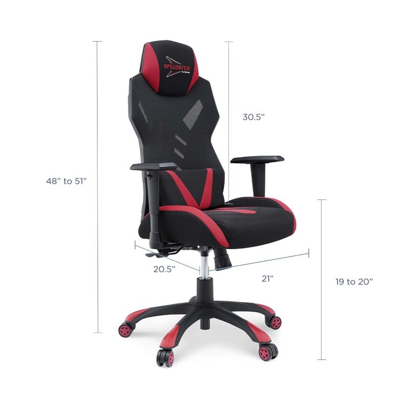 Pemberly Row Modern Mesh Fabric Gaming Computer Chair in Black/Red