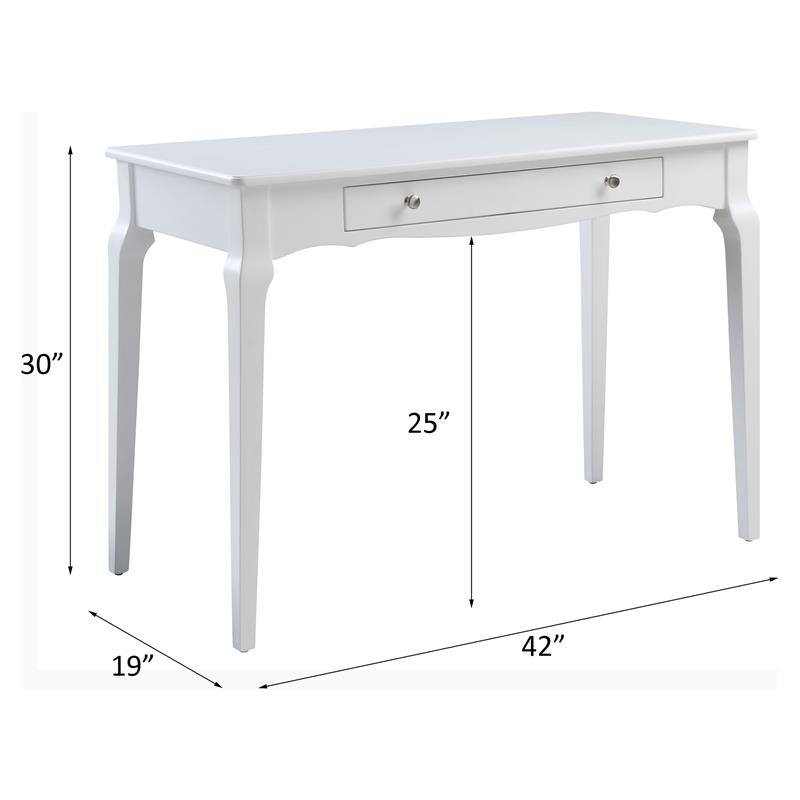 Pemberly Row Wooden Rectangular Writing Desk with Drawer in White