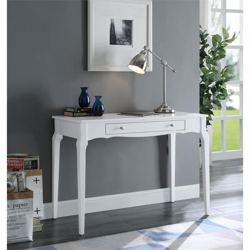 Pemberly Row Wooden Rectangular Writing Desk with Drawer in White