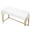 Pemberly Row Lightmane Wooden Top Writing Desk in White High Gloss and Gold