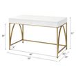 Pemberly Row Lightmane Wooden Top Writing Desk in White High Gloss and Gold