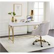 Pemberly Row Lightmane Wooden Top Writing Desk in White High Gloss and Gold