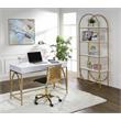 Pemberly Row Lightmane Wooden Top Writing Desk in White High Gloss and Gold