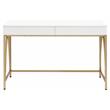 Pemberly Row Lightmane Wooden Top Writing Desk in White High Gloss and Gold