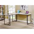Pemberly Row Wood Corner Computer Desk with USB in Antique White/Black