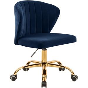Pemberly Row Contemporary Velvet Swivel Adjustable Office Chair in Navy
