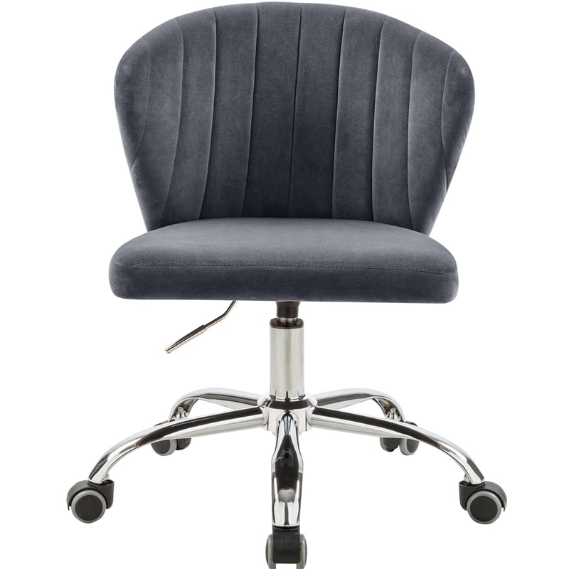 Pemberly Row Contemporary Velvet Swivel Adjustable Office Chair in Gray