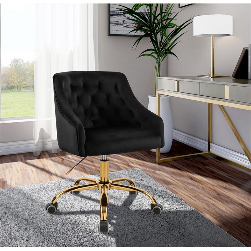 Pemberly Row Contemporary Velvet Swivel Adjustable Office Chair in Black