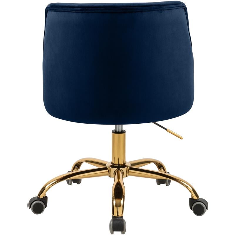 Pemberly Row Velvet Swivel Adjustable Office Chair in Soft Navy/Rich Gold
