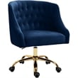 Pemberly Row Velvet Swivel Adjustable Office Chair in Soft Navy/Rich Gold