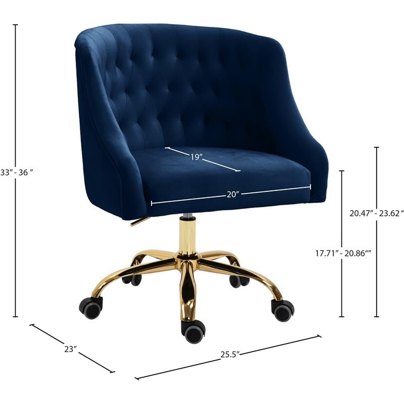 Pemberly Row Velvet Swivel Adjustable Office Chair in Soft Navy/Rich Gold