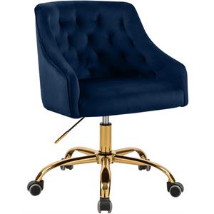 Pemberly Row Velvet Swivel Adjustable Office Chair in Soft Navy/Rich Gold