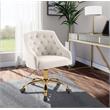 Pemberly Row Contemporary Velvet Swivel Adjustable Office Chair in Cream