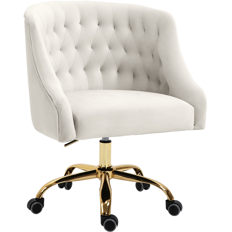 Pemberly Row Contemporary Velvet Swivel Adjustable Office Chair in Cream