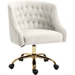 Pemberly Row Contemporary Velvet Swivel Adjustable Office Chair in Cream